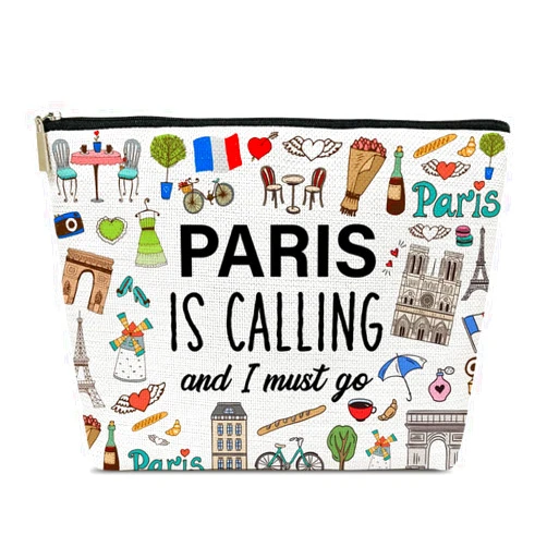 Ythuil Funny Paris Travel Makeup Bag, Paris Themed Trip Gifts Favors, Paris Travel Lover Gifts For Women Her, Travel Cosmetic Bag For Holiday Trip Vacation, Paris Is Calling And I Must Go