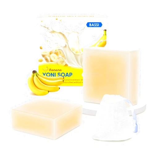 BASSI 2 PCS Yoni Soap Bars for Women, 100% Natural Organic Handmade Soap Feminine Wash, Yoni Wash for Ph Balance Eliminates Odor Moisturizing Yoni Care Soap with Foaming Net, Banana Scent 3.53 OZ