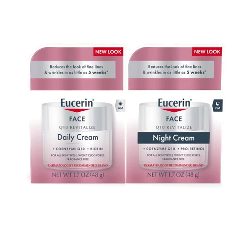 Eucerin Q10 Skin Care Set, Anti Wrinkle Daily Face Cream with Biotin (1.7 Oz) + Anti Wrinkle Night Cream with Pro-Retinol (1.7 Oz), For All Skin Types, Fragrance Free