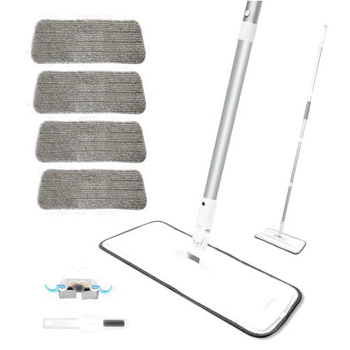 Wlich Microfiber Mop for Cleaning Floors, Extendable 16-58 Inch Flat Mop with 4 Reusable Washable Pads for Laminate Hardwood Wooden Wall Hard Floor Vinyl Tile, Wet Dry and Dust Mops for Bathroom Kitchen