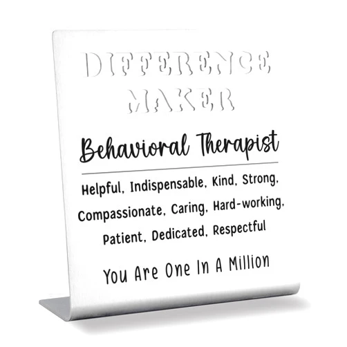 Akeke Behavioral Therapist Appreciation Gifts, Difference Maker Stainless Steel Desk Sign, Thank You Gift for ABA Therapist, RBT, Behavioral Health Specialist Office Decor bke82