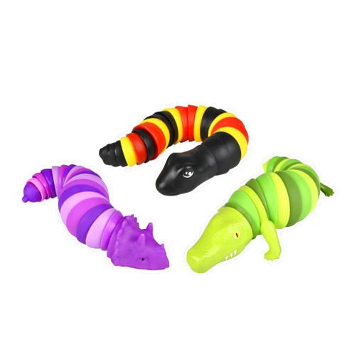 Nikki's Knick Knacks Dinosaur, Alligator, and Snake Wiggle Fidget Slug - Prehistoric Themed Sensory Toys with Articulated Joints for Stress Relief and Stimulation - Autism and ADHD Support