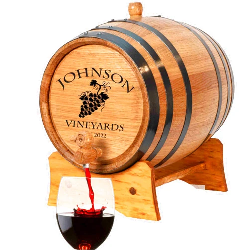 THOUSAND OAKS BARREL Personalized 1 Liter Oak Aging Barrel For Wine with Stand, Bung, and Spigot - Age Mead, Cocktails, Bourbon, Whiskey, Beer and More! Laser Engraved Mini 1L WIne Barrels - Custom Vineyard Design (V16)