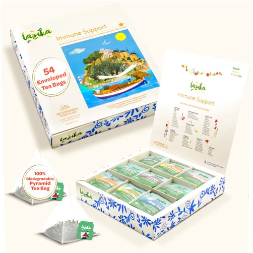 LAZİKA Lazika Herbal Tea Variety Pack with Lovely Presentation Box, 54 Counts, Immune Support Tea Assortment Gift Set, Premium Collection with Pyramid Infuser Bag, Handcrafted
