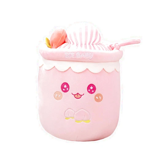 VICKYPOP Ice Boba Plush Toy Cute Fruit Bubble Tea Stuffed Throw Pillow Cushion Cartoon Food Shape Milk Tea Plush Gift for Child (Pink-peach, 8.7‘’/22cm)