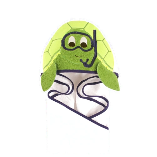 Hudson Baby Unisex Baby Cotton Animal Face Hooded Towel, Scuba Turtle, One Size