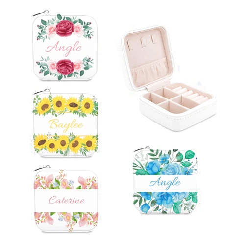 HOCLOCE Bridesmaid Gifts Personalized Jewelry Box Custom Name Small Jewelry Travel Case Mini Jewellery Organizer Storage Earrings Rings Necklaces for Women Girls Wedding