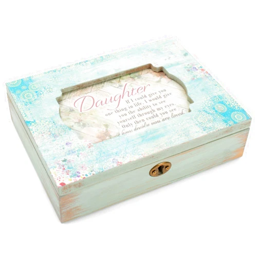 Cottage Garden Daughter You are Loved Aqua Medallion Decoupage Music Box Plays You are My Sunshine