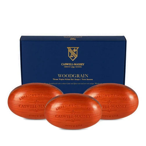 Caswell-Massey Triple Milled Heritage Woodgrain Sandalwood Three-Soap Set, Scented & Moisturizing Bath Soap, Made In The USA, 3 Count (Pack of 1)