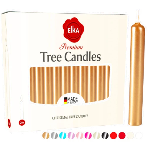 Eika Premium Christmas Tree Candles - Set of 40 Traditional Christmas Wax Candles for Pyramids, Carousels & Chimes - Made in Europe - Gold
