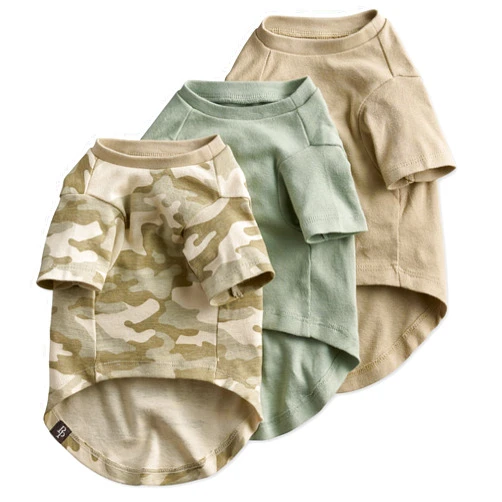 Pet Passion Toby II - The Perfect Tee, 3 Pack Short Sleeve Pet T-Shirt 100% Organic Cotton Tees Clothes for Small, Medium, Large Dogs​​, Sage Camo, Small (10-25 lbs)