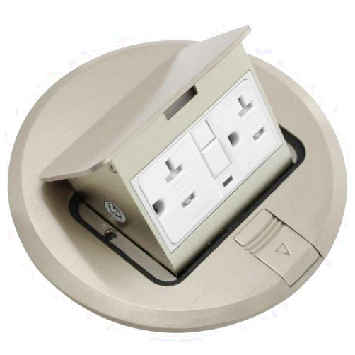 Orbit Industries FLBPU-G-R-C-SS Round Pop-up Floor Box Cover with Cooper GFCI Receptacle, Tamper Resistant, Stainless Steel