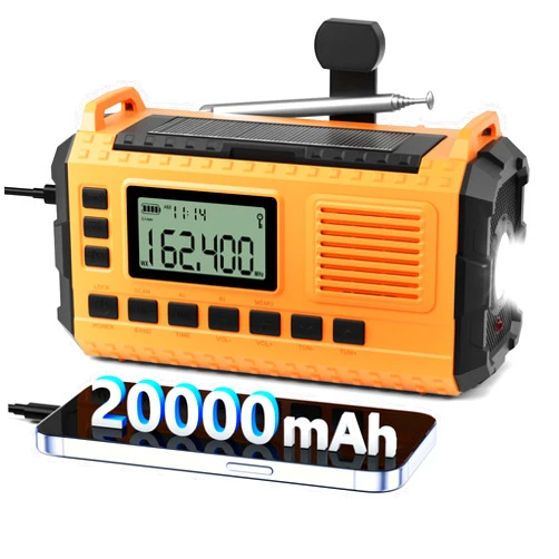 Sttfaishen Emergency Weather Radio - AM/FM/NOAA Hand Crank Radio with 15W Fast Charge, 20000mAh Solar Power Bank, Multi-Function Flashlight & SOS Alarm (Orange)
