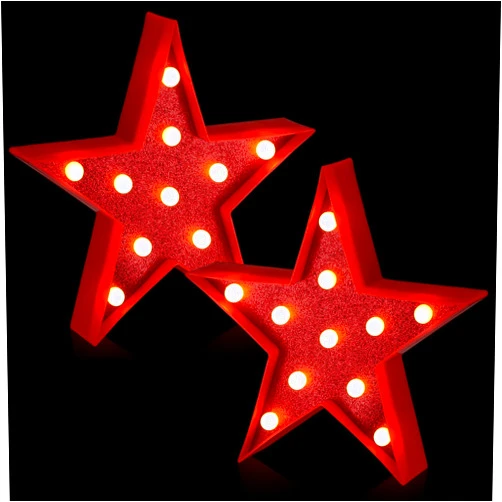 Tarpop 2 Pcs Star Plastic Night Light Battery Operated LED Marquee Star Sign Star Shaped Party Movie Theater Decor Room Wall Lamp for Party Bar Christmas(Glitter Red)