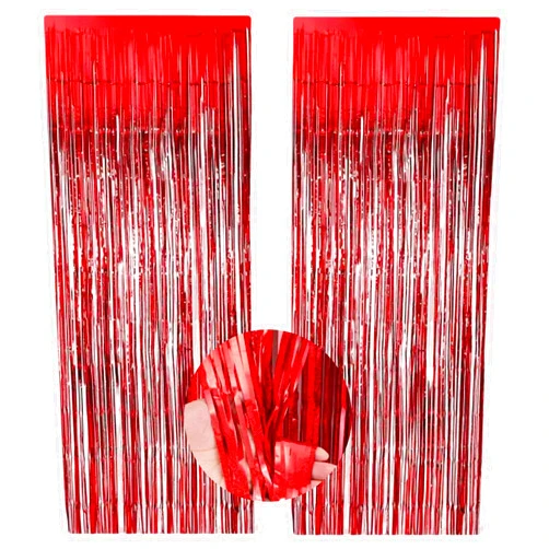 HarParBar Red Foil Curtain Backdrop,Metallic Tinsel Foil Fringe Curtains 2PCS 3.2x6.5FT Glitter Shimmer Streamers Backdrop Sparkle Tinsel Curtains for Wedding Birthday Party Decorations