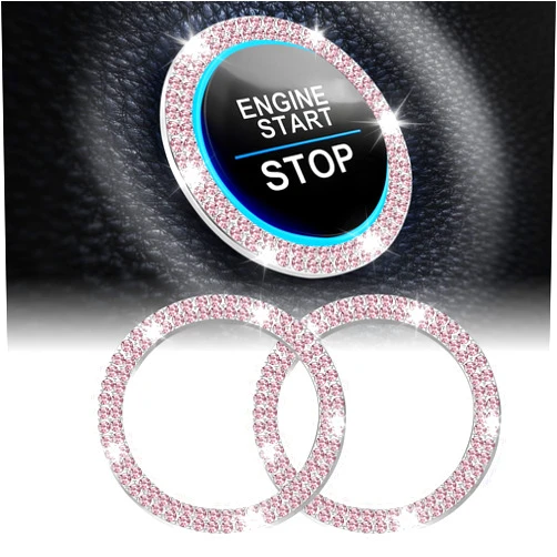 LivTee Car Engine Start Stop Decoration Ring, Crystal Double Rhinestone, Bling Car Interior Accessories for Women, Key Ignition & Knob Bling Ring, Push to Start Button Cover/Sticker, Pink