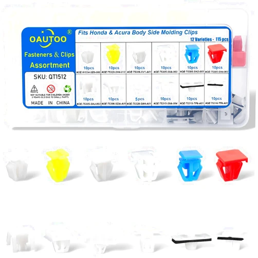 OAUTOO 115pcs fits Honda Acura Body Side Molding Clips Assortment Front and Side Door Exterior Trim Moulding Clip Kit