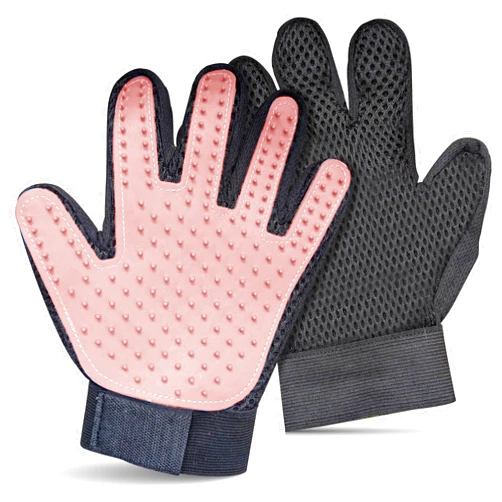 Generic Pet Grooming Gloves for Dogs & Cats – Premium 259-Tip Deshedding & Massage Mitts, Easy-Peel Hair Removal, Adjustable Strap, 1 Pair (Blue/Pink) (Pink)