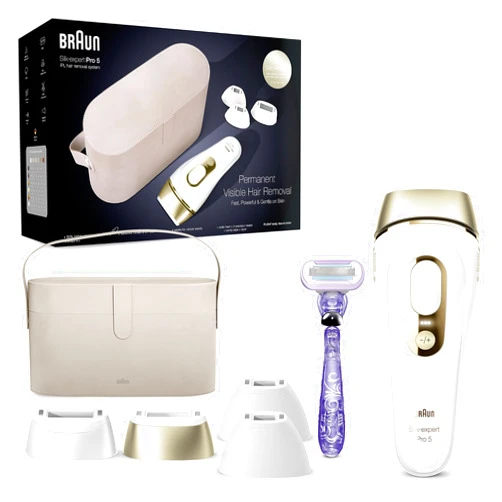 Braun IPL Silk·expert Pro 5 PL5347 Latest Generation IPL for Women and Men, At-Home Hair Removal System, White and Gold, with Wide Head and Two Precision Heads