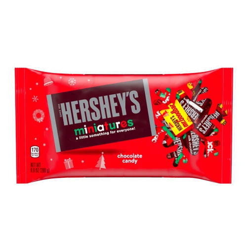HERSHEY'S Miniatures Assorted Chocolate, Christmas Candy Bag, 9.9 oz