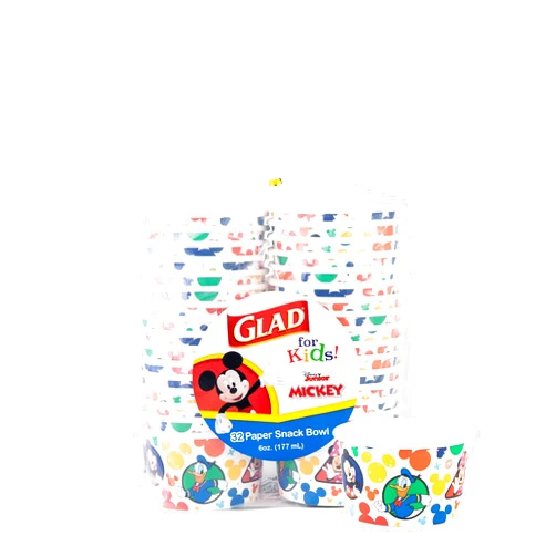 Glad for Kids Disney Mickey and Friends 6oz Paper Snack Bowls, Lids Not Included, 32ct | Disney Mickey Mouse Paper Snack Bowls, Kids Snack Bowls| Kid-Friendly Paper Snack Cups for Everyday Use