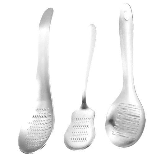 GOOHOCHY 3pcs Stainless Steel Ginger Ginger Root Garlic Crusher Grater Garlic Spoon Cutter Garlic Press Rocker Garlic Press Stainless Steel Cinnamon Zester Joystick Potato