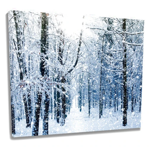 LB Winter Forest Wall Art, Black and White Christmas Tree with Snowflake Canvas Wall Art, Grey Winter Snow Scene Wall Decor for Living Room Bedroom Bathroom Home Ready to Hanging 12Lx16W Inch