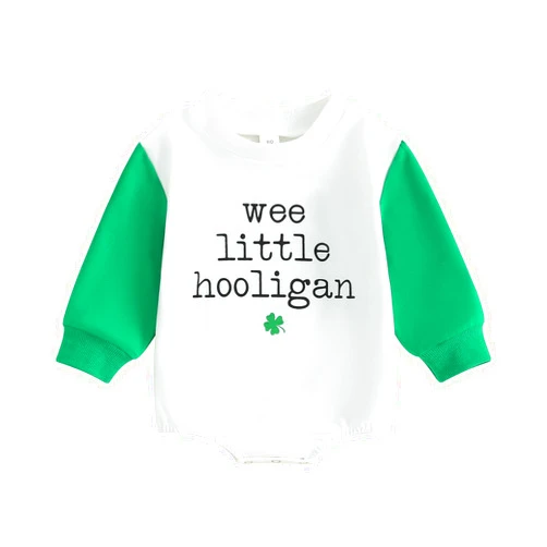 Amiblvowa Newborn Baby Girl Boy St. Patricks Day Outfit Lucky Clover Funny Letter Print Sweatshirt Romper Cute Clothes