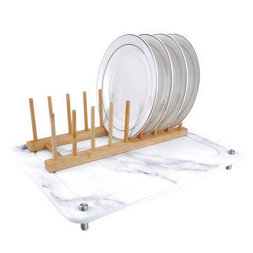 Orphesion Stone Dish Drying Mat for Kitchen Counter with Bamboo Dish Drying Rack,White Marble Fast Drying Stone Mat for Tableware Bottle Cup,Diatomaceous Earth Dish Drying Mat,Super Absorbent
