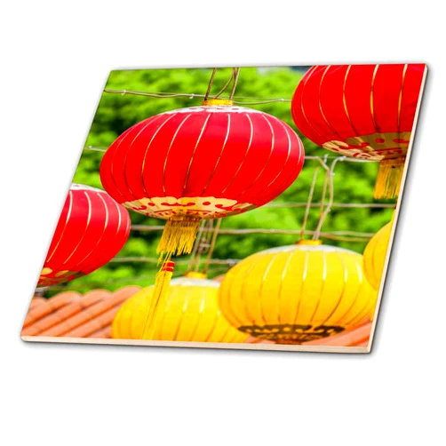 3dRose 8 Inch Ceramic Tile - Chinese lanterns at Sik Sik Yuen Wong Tai Sin Temple, Kowloon, China. Places
