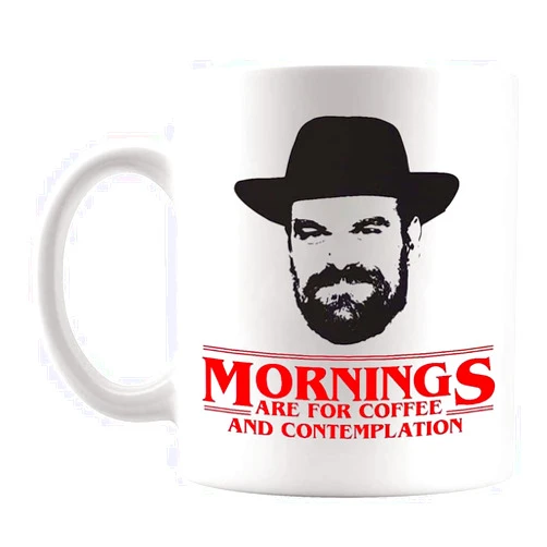 Fonhark Whitelf Chief Mug, Mornings are for Coffee Contemplation, 11 Oz Novelty Coffee Mug/Cup, White