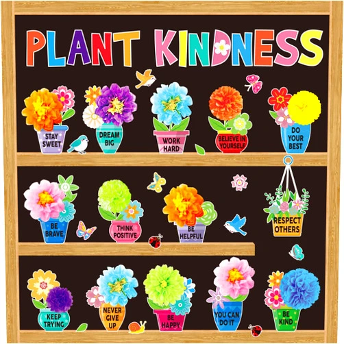 Jisfigtrh Spring Bulletin Board Decorations Set DIY Flower Bulletin Board Set with 3D Paper Flowers Positive Floral Butterfly Cutouts Inspirational Bulletin Board Decor for School Classroom Decors