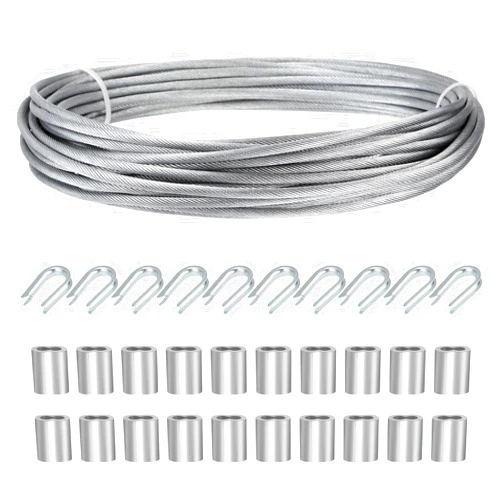 BEAMNOVA Stainless Steel Wire Rope Braided Cable Kit Metal Galvanized 6mm (1/4 Inch) 65.6ft for PA1000 Electric Hoist Heavy Duty Cable for Hanging Railing Lifting String Light Suspension