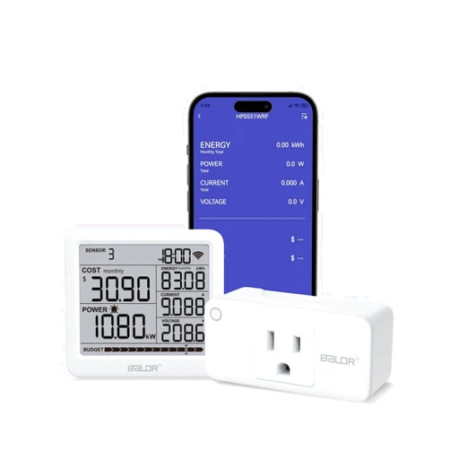 BALDR Wi-Fi Home Power Monitor Consumption Watt Meter w/Smart Socket - Electric Meter w/Tariffs & Budget Alerts, Power Meter Home Energy Monitor, Electricity Usage Monitor Smart- 2.4GHZ Network Only