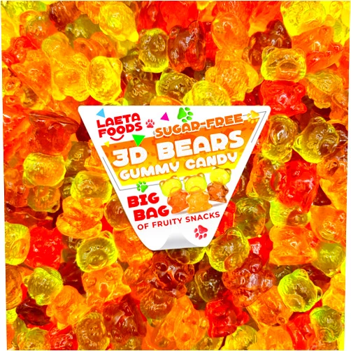 LAETAFOOD Sugar-Free Gummy Bears | 1 Pound Bag | 3D Candy in Assorted Fruit Flavors