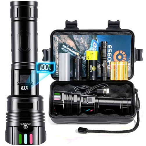 Esgofo Super Bright Flashlight 1000000 High Lumens Rechargeable,Powerful Long Distance 3280ft Strong LED Flash Lights,Long Lasting 10H LCD Digital USB Discharging Function,Focus & Brightness Adjustable