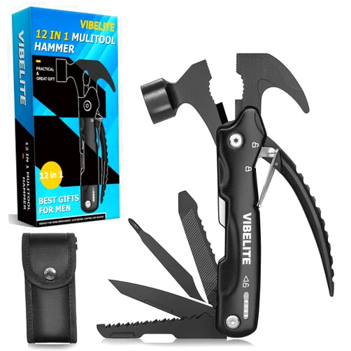 VIBELITE Gifts for Him, Gifts for Men Dad Him, Birthday Gadgets Idea for Men Him Husband Boyfriend, 12 in 1 Multitool Hammer for Camping Hunting Hiking