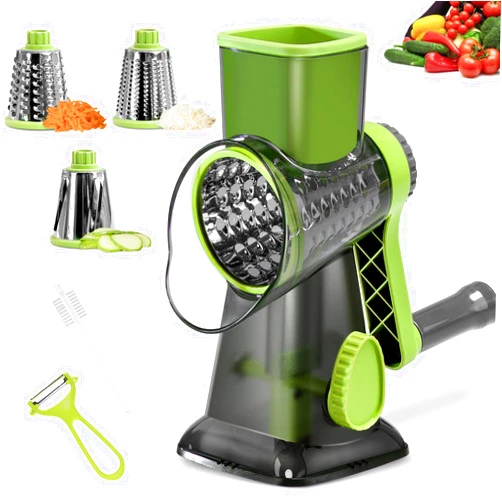 Dachenus Cheese Grater Rotary Cheese Grater,Versatile Cheese Shredder,Blades for Shredding, Grating, Slicing,Cheese Shredder with Suction Base and Cleaning Brush Kitchen Gift (Gray)