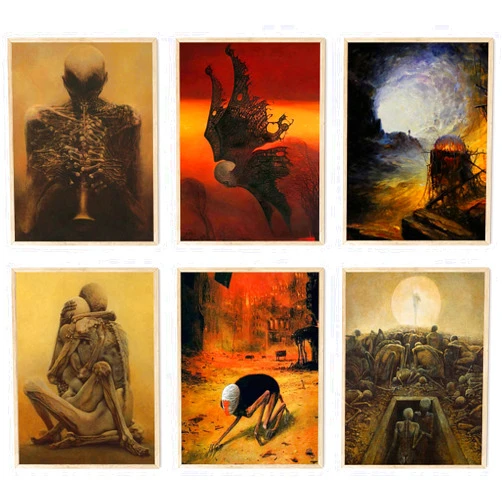 RIUFIN Zdzisław Beksiński Wall Art，Set of 6 Artist Prints Wall Decor Vintage Poster, Aesthetic Decorative Painting for Living Room Bedroom Wall, Rustic Decorative Painting (Unframed10x14 inch)