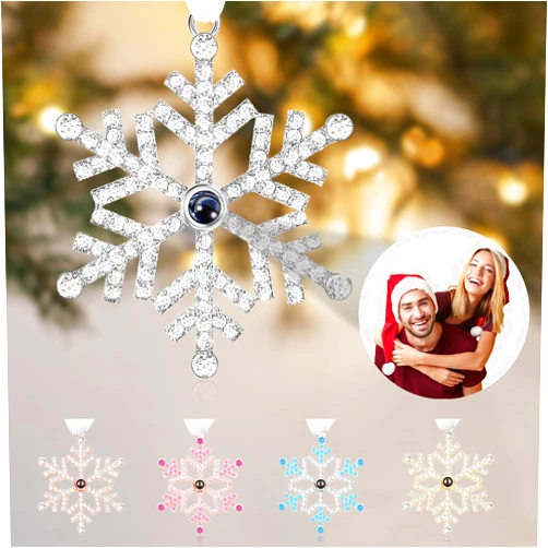 HJX Personalized Christmas Ornament with Picture Inside, Custom Photo Ornament for Christmas Tree Hanging Home Decor Snowflake Projection Pendant for Family