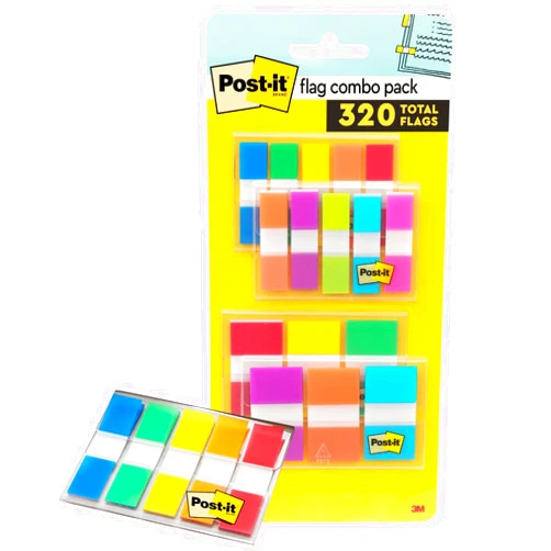 Post-it Flags Combo Pack, 4 On-The-Go Dispensers/Pack, 120 .94 in Wide and 200 .47 in Wide Flags, Assorted Colors (683-XL1)