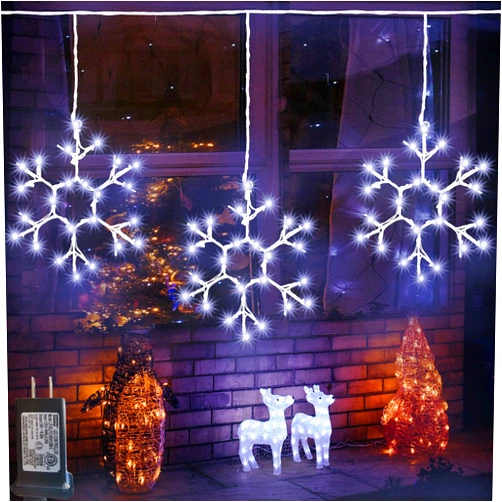 Pooqla Christmas Snowflake Icicle Lights Outdoor Decoration, LED String Lights 8 Modes, Hanging Twinkle Fairy Lights for Roof Window Home Party Garden Yard Christmas Decoration, White