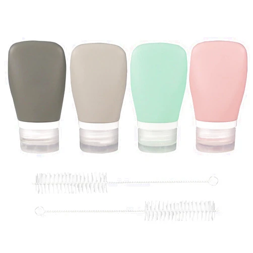 TACYKIBD 4Pcs Squeeze Salad Dressing Bottles, Leakproof Mini Sauce Condiment Bottles and Dressing to Go for Lunch, Portable Salad Dressing Container with 2Pcs Cleaning Brush (2OZ, 60ML)
