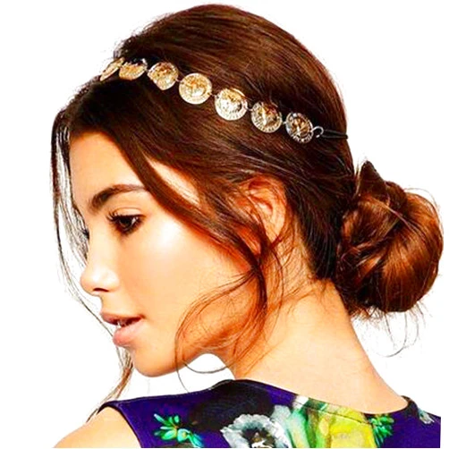 Chicque Boho Head Chain Jewelry Gold Headpiece Elastic Hair Chain Wedding Festival Head Jewelry for Women and Girls
