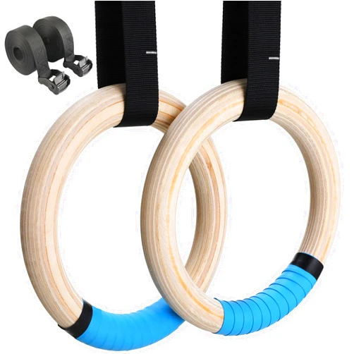 LIFERUN Gymnastics Rings, Olympic Rings Wooden 1100lbs with Adjustable Metal Buckle 16.7ft Long Straps, Pull Up Rings Workout Rings for Home Gym