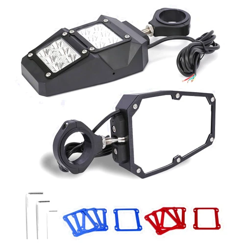 DIYAREA UTV ATV Rear View Mirrors with LED Lights, 1.75-2 Inch Roll Bar Cage Offroad Side Mirrors with Replaceable Black Blue Red Inserts
