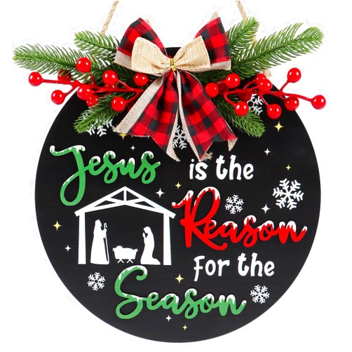 CHDITB Jesus is The Reason for The Season Front Door Sign Wreath(11.4