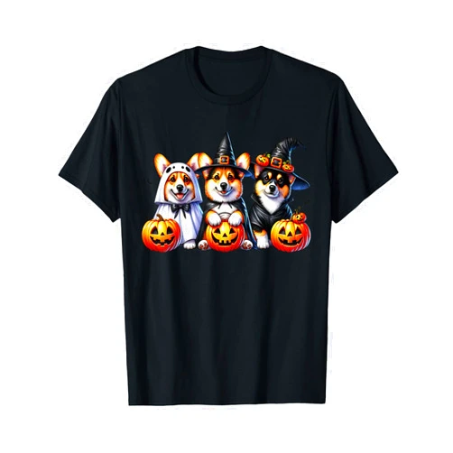 Retro Ghost And Witch Corgi Dog Pumpkin Halloween Retro Funny Cute Ghost And Witch Corgi Dog Pumpkin Halloween T-Shirt