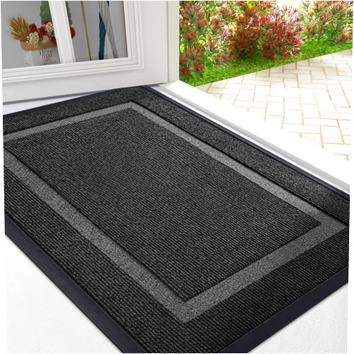 OLANLY Front Door Mat Indoor Outdoor Entrance, Waterproof All-Season, All-Weather Doormat, Sturdy Natural Rubber, Fade Resistant, Low Profile, Easy Clean Patio Porch Entryway Mat, 36x24, Black