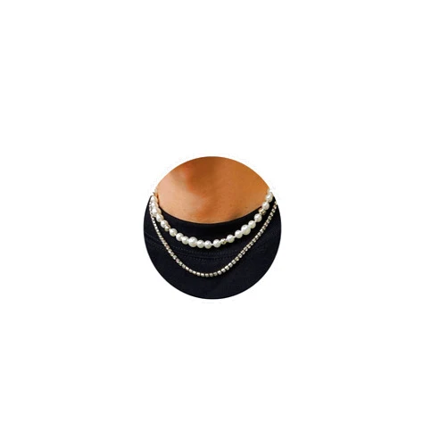 DIKEWEN Golden Double-Layered Stainless Steel Cross of European and American Hip-Hop Style, with Cuban Niche Design, Cool and Senior Fashion (Zircon Pearl Necklace, Sliver)